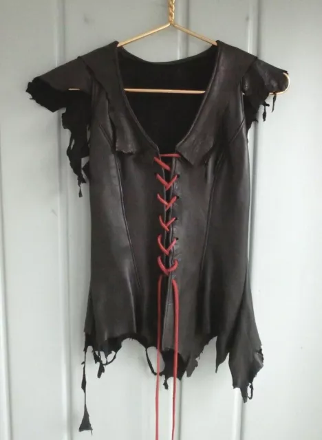 Black Leather Distressed Lace Up Corset Pirate Renaissance Halloween Costume
