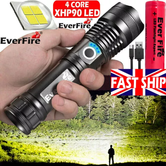 Super Bright XHP90 Flashlight Zoomable 990000Lumens Rechargeable Torch Light