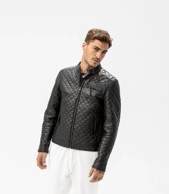 Black Leather Jacket Men Pure Lambskin Biker Moto Size XS S M L XL XXL Customize