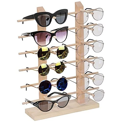 Wooden Sunglass Rack, 12 Pair Wood Sunglass Display Stand Frame Glasses Holder
