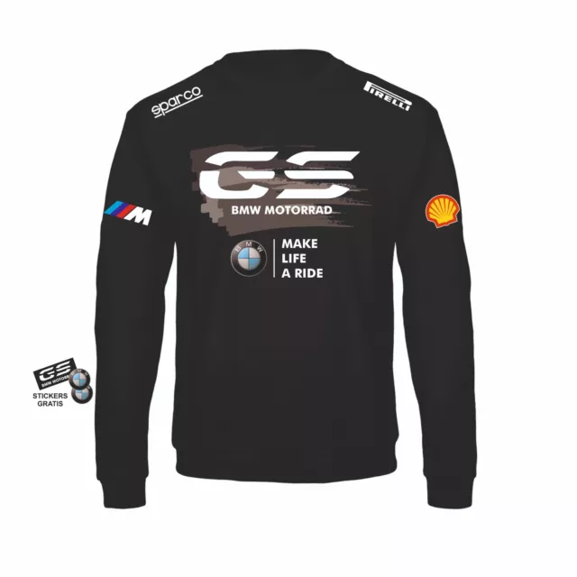 Felpa Girocollo  BMW GS 1250 1200 900 850 MOTORRAD MAKE LIFE A RIDE + stickers