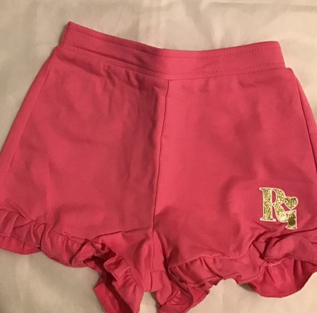 Set pantaloncini con logo River Island mini ragazze età 3-4 anni rosa glitter fronzoli nuovi con etichette 7