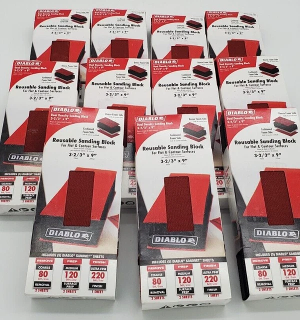 Diablo 9 in. Assorted Grit Assorted Block Hand Sanding Pad Reusable Lot of 11 Diablo 9 in. Assorted Grit Assorted Block Hand Sanding Pad Reusable Lot of 11