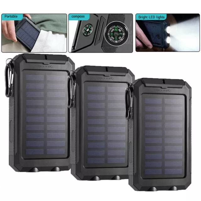 1/2/3x Solar Power Bank 1000000mAh Tragbar Externer Batterie Ladegerät für Handy