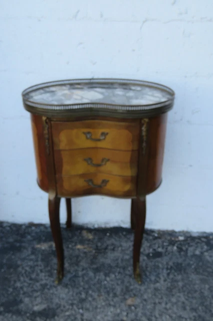 French Marble Top Inlay Tall Kidney Shape Nightstand Side  Bedside Tables 3966