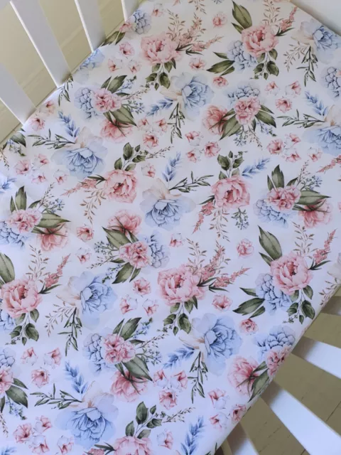 English Garden Baby  Cot & Cot Bed Fitted Sheet 100% COTTON, Flowers Nursery