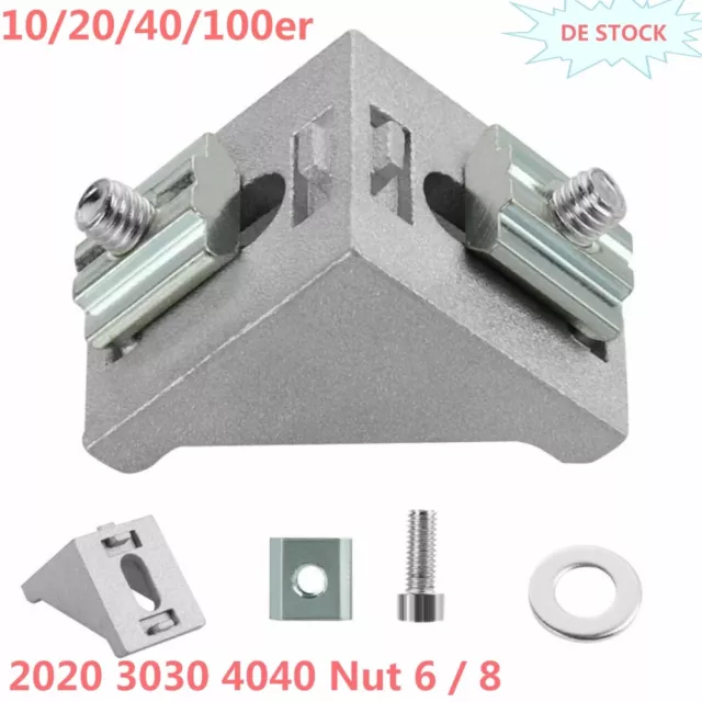 40Stk Befestigungsmaterial Winkel für 2020 3030 4040 Nut 6 8 Aluprofil Verbinder