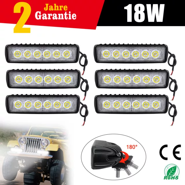 6x Kaltweiß Scheinwerfer 18W LED LKW SUV Offroad Arbeitsscheinwerfer Außen Lampe