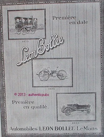 Publicite Automobile Leon Bollee Le Mans Moto Premiere En Date De 1925 French Ad