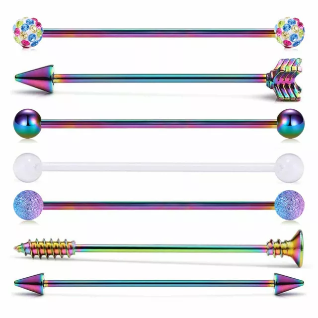 7PCS 14G 38mm Industrial Barbell Earrings Arrow Ear Cartilage Piercing Jewelry