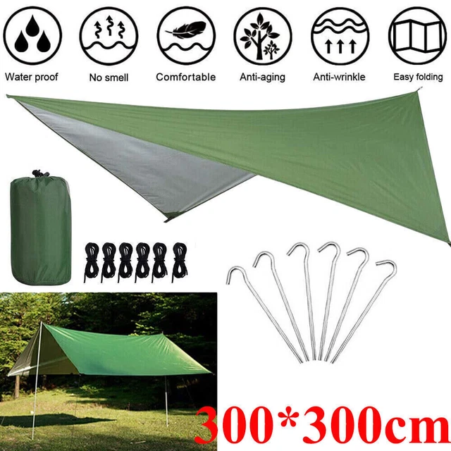 Camping Tarp mit Zeltstange teleskop 3x3M Sonnensegel Zeltplane Zelt Hängematten