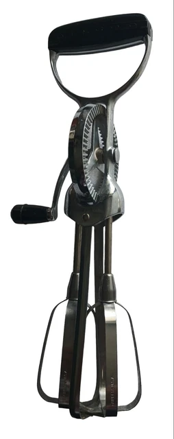 Vtg EKCO Hand Crank Mixer Egg Beater Retro Black Stainless Steel Heavy Duty