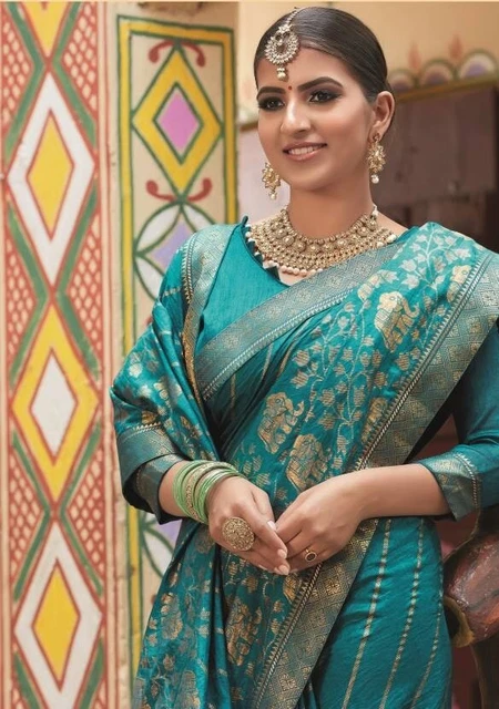 Indiano Pakistano Sari Camicetta per Donna Stampato Bollywood Arte Seta Sari