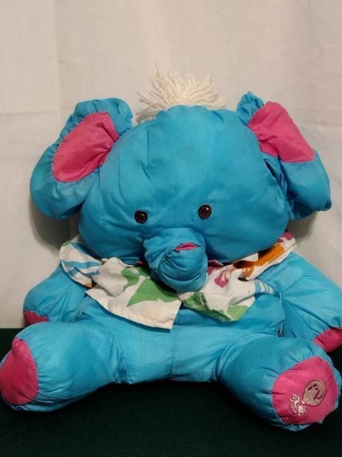 Vintage 1987 Fisher Price Puffalump Blue Elephant Hawaiian Shirt Stuffed Plush