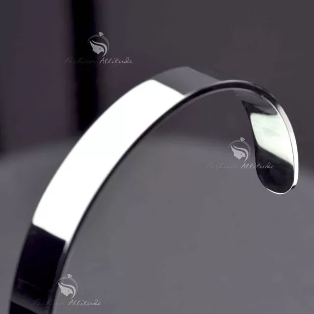 Silver Bracelet Stainless Steel Plain Polished Engravable Cuff Bangle Wide L Xl