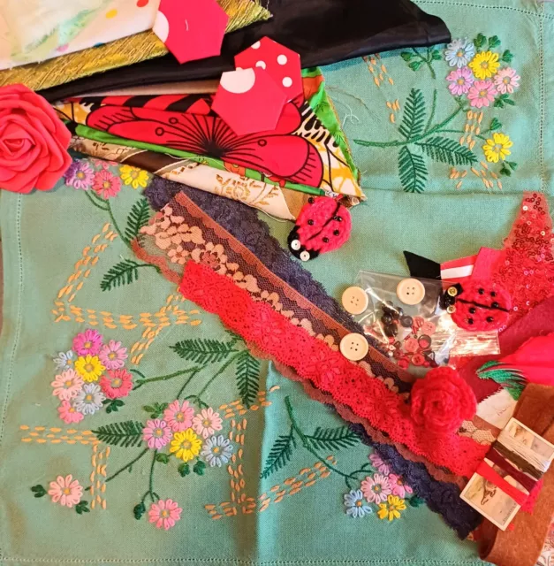 Ladybird Slow Stitch Kit/ Junk Journal Sewing Craft Scrap  Bundle.