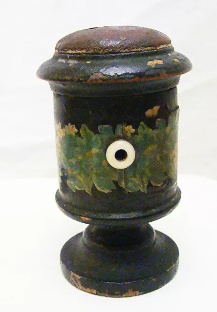 Antique Toleware Thread, Spool Holder, Dispenser, Pin  Cushion