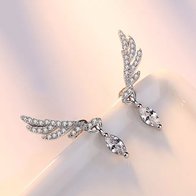 925 Sterling Silver Angel Wings CZ Dangle Stud Earrings Womens Fashion Jewelry 3