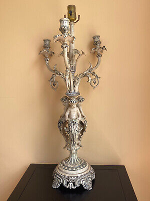 Large Cast Iron  Antique Victorian era Herubs Design Candelabra Table Lamp