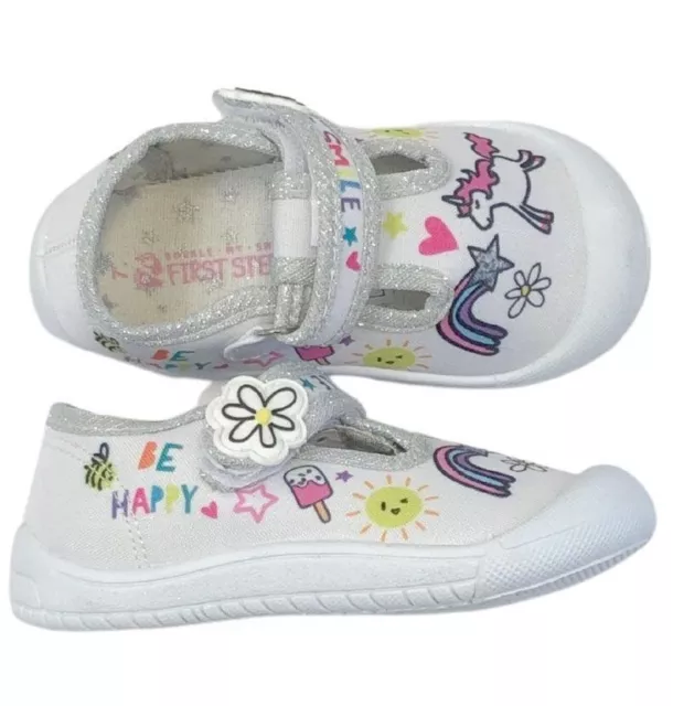 Zapatos de salón para niñas unicornio brillo ser feliz sonrisa bebé bebés Reino Unido talla 4-9 2