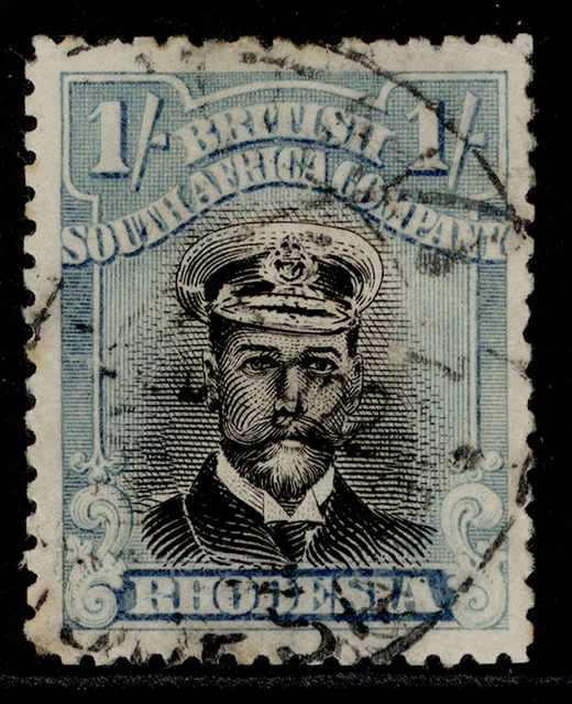 RHODESIA GV SG272a, 1s black & Light blue, USED. Cat £30. DIE IIIB PERF 14