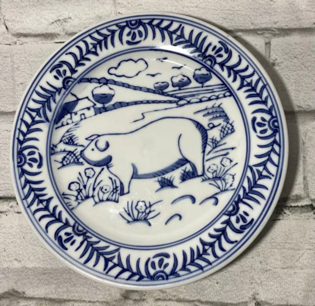 Blue And White Farm Scene Salad Plate 8”