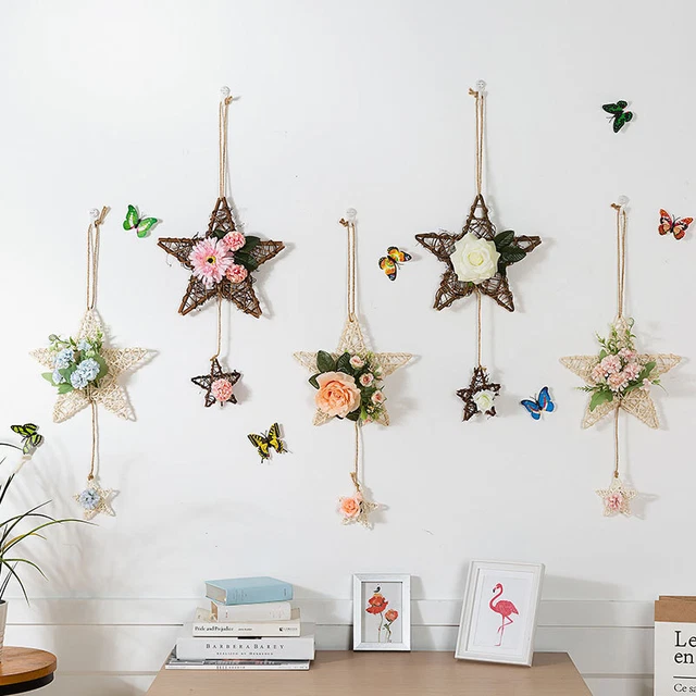 Rattan Circle Simulation Flower for Bedroom Living Room Wall Home Decoration