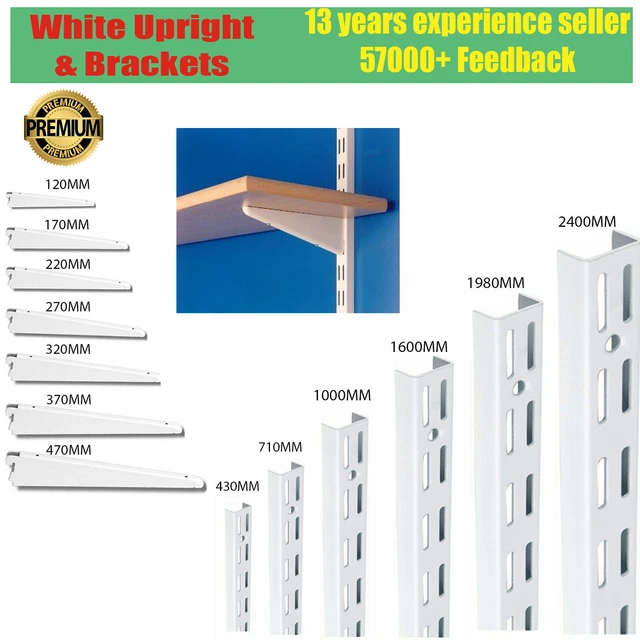 HEAVY DUTY TWINSLOT Shelving White Upright & Brackets Adjustable Rack