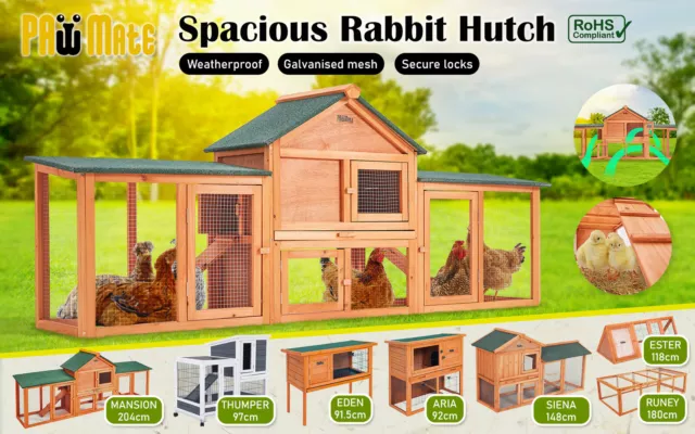 Rabbit Hutch Chicken Coop Run Hen Wooden Cage Large House Metal Outdoor VAR 2