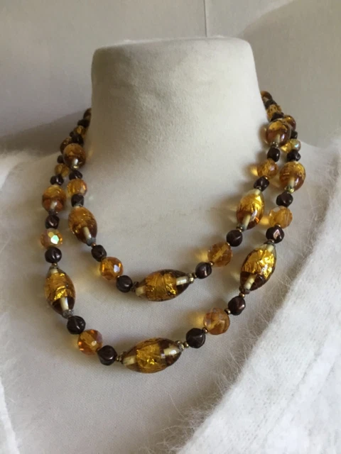 Collier Perles De Cristal Murano Vintage Années 40 - Bijou Ancien Authentique