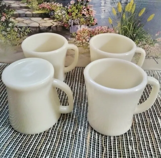 4 Fire King Off White Ivory D Handle Mugs Flat Bottom