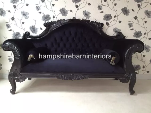 Ornate Charles Louis Double Chaise Cuddler Small Sofa Black Frame Velvet