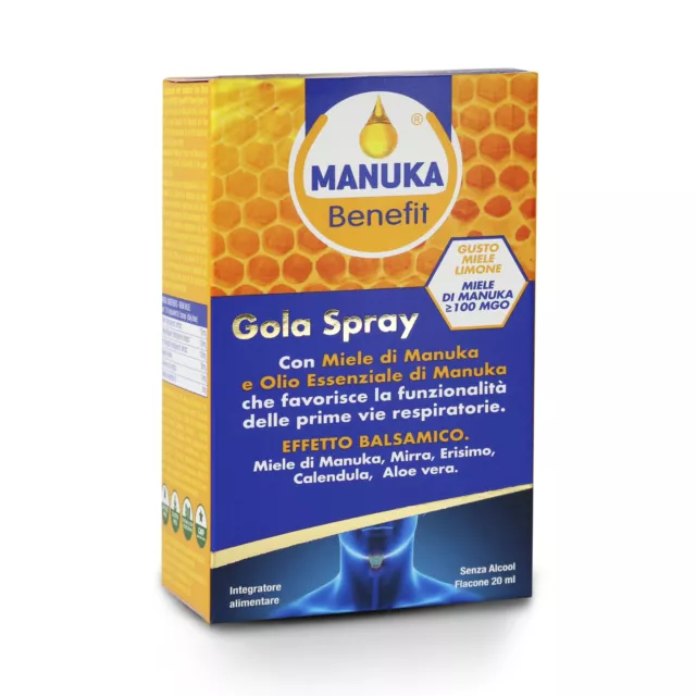 Spray gola Manuka Benefit Balsamico Miele Mal di gola Optima Naturals