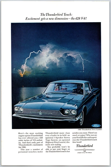 1966 Ford Thunderbird Town Landau Automobile Car Lightning Print Ad