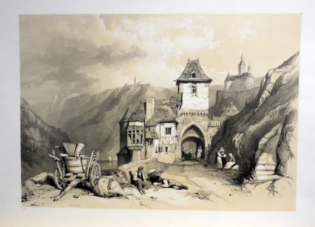 Cochum (Cochem) Mosel, Lithographie um 1840 mit Monogramm