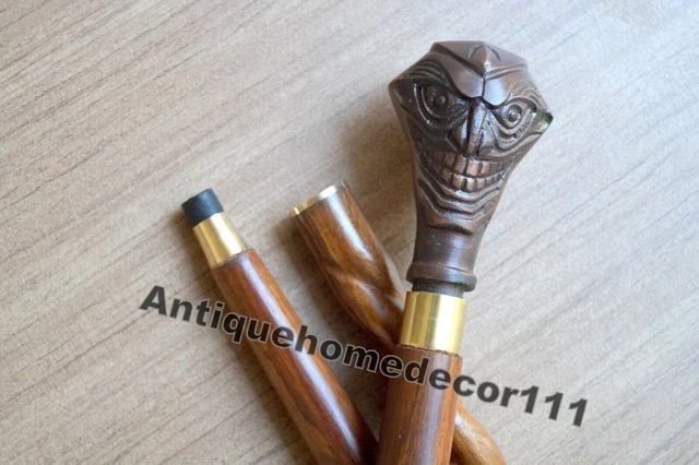 Antique Goblin Head Style Handle With Twist Walking Stick Cane Vintage Gift Item