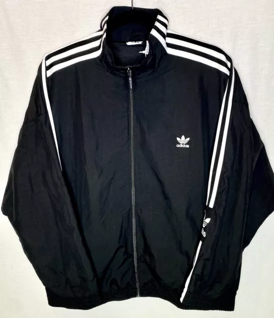 Adidas Jacket Black Woman Size XL Full Zip Track H20540 Strip Sleeves