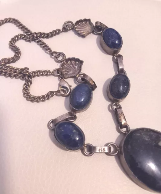 VTG Sterling Silver 925 Lapis Lazuli Gemstone Bezel Set Pendant Necklace 18" 34g