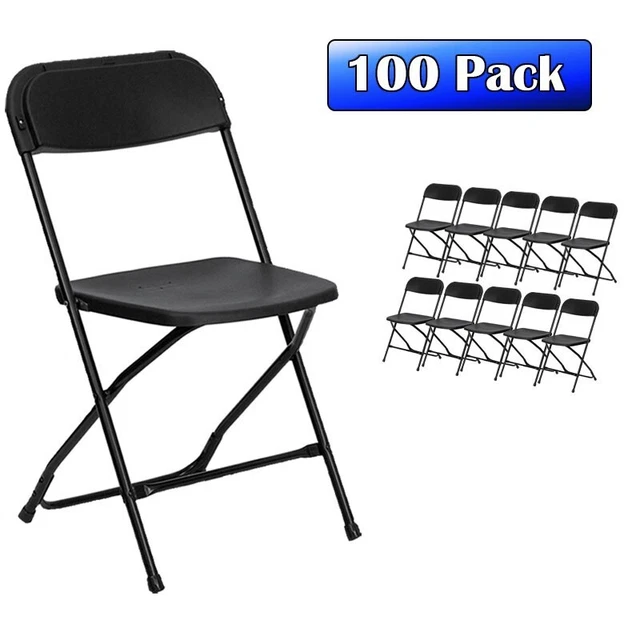 Black Plastic Folding Chairs 100 Pack Indoor Outdoor Event Party 300 lb Capacity