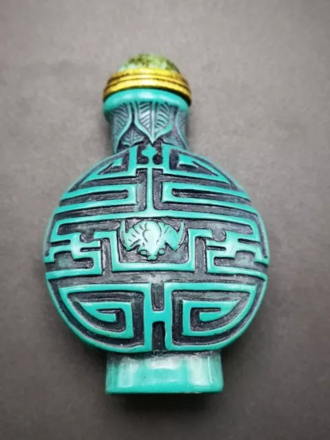 .Chinese Old Collection Exquisite Turquoise Carved “bat” Snuff Bottles A73