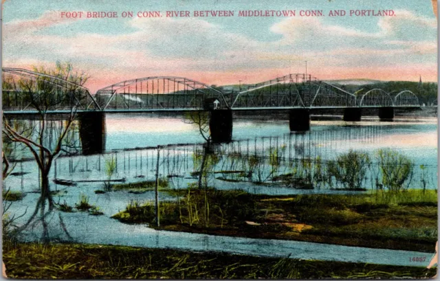Middletown CT River Portland & Rail Bridges Powerhouse Steam Train '08 Postcard