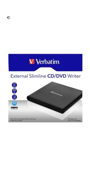 Verbatim External Slimline Mobile CD/DVD Writer USB 2.0 Black