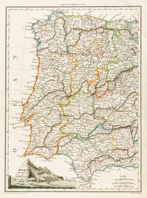 1812, antique map Spain Western & Portugal, malte-brun Lapie & Poirson