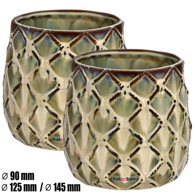 KOTARBAU® 2er Set Keramik-Blumentopf Übertopf Dunkel mit Ananas-Motiv