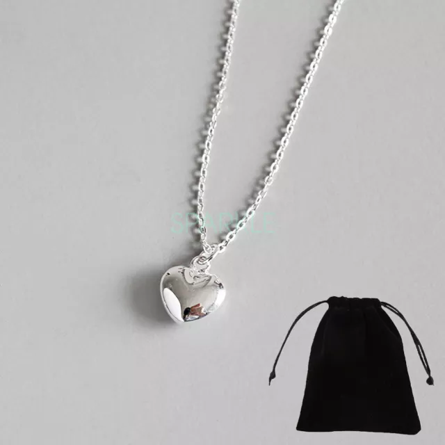 925 Sterling Silver Fine Love Heart Pendant & Necklace Chain Women Jewellery