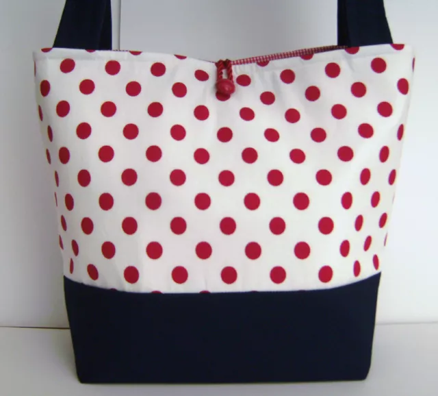 Red White Navy Polka Dot Handbag Purse Tote Bag Pocketbook Retro Mod Fashion