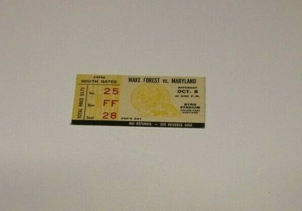 1955 Maryland Terps Vs Wake Forest Ncaa Football Ticket Stub Rare Good Condition