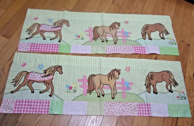 Company Kids Patchwork Horse Pair Valances Apple Tree Fence Pink/ Green Checked Company Kids Patchwork Horse Pair Valances Apple Tree Fence Pink/ Green Checked