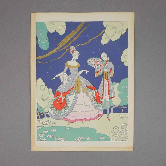 Vintage Art Deco J Chauvin Pochoir Stencil French Fashion Plate Original Print
