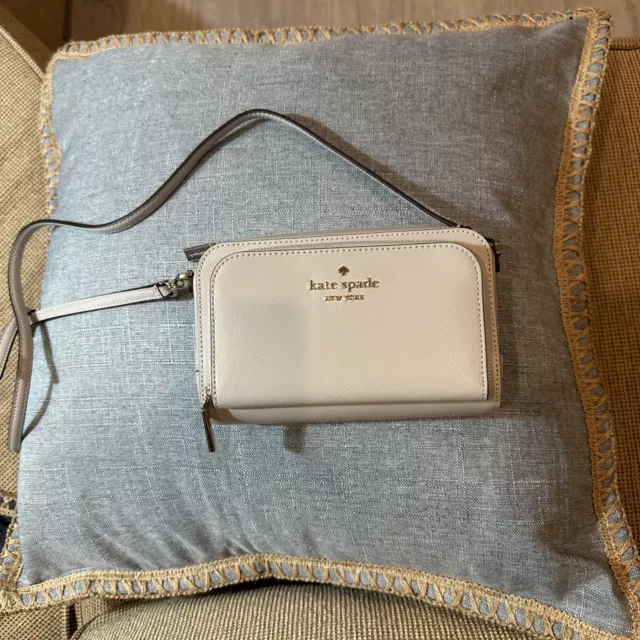 Kate Spade Staci Dual Zip Around Crossbody Platinum Grey Leather WLR00410 NWT